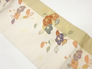 縞に椿・梅模様織出し名古屋帯